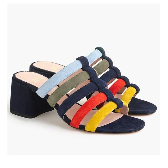 J Crew Womans 10 Strappy Penny Slide Sandals Multicolored Suede Slip On Mules - Picture 1 of 6